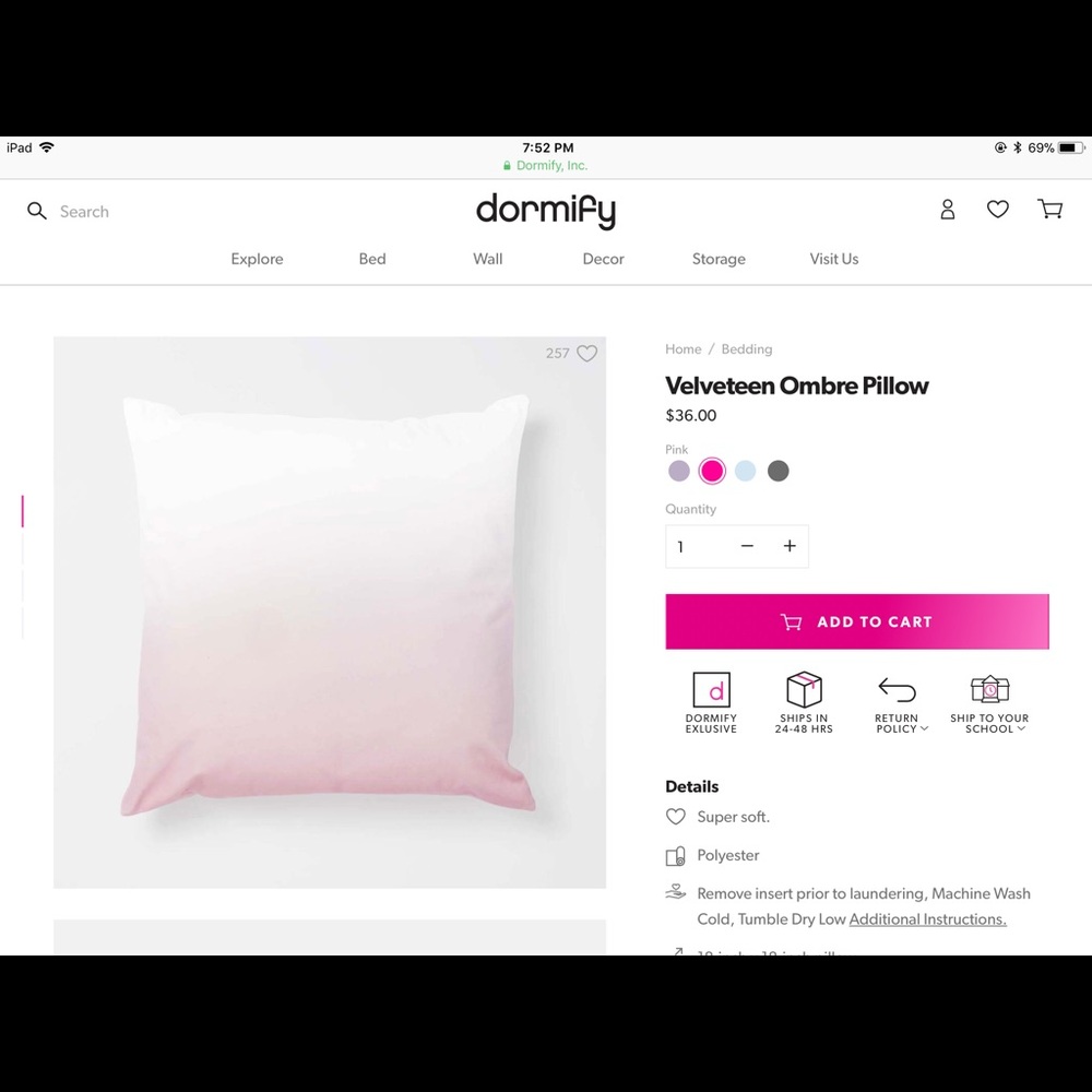 Velveteen Ombré Pillow Light Pink from Dormify